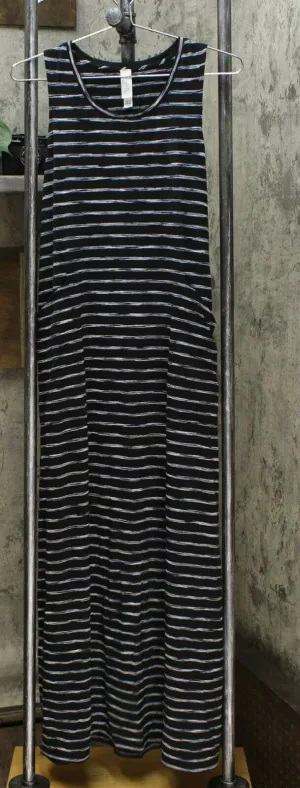 MarlaWynne Striped Sleeveless Knit Maxi Dress With Pockets Black Combo XS