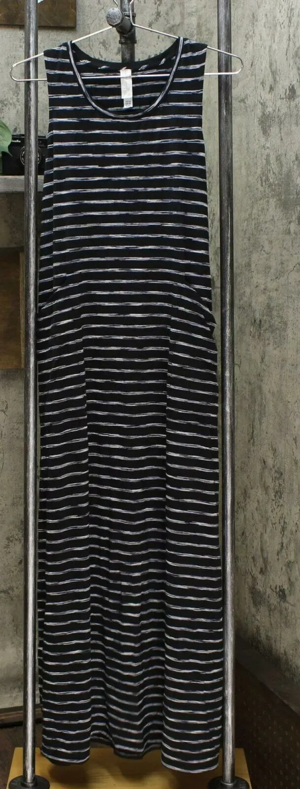 MarlaWynne Striped Sleeveless Knit Maxi Dress With Pockets Black Combo XS
