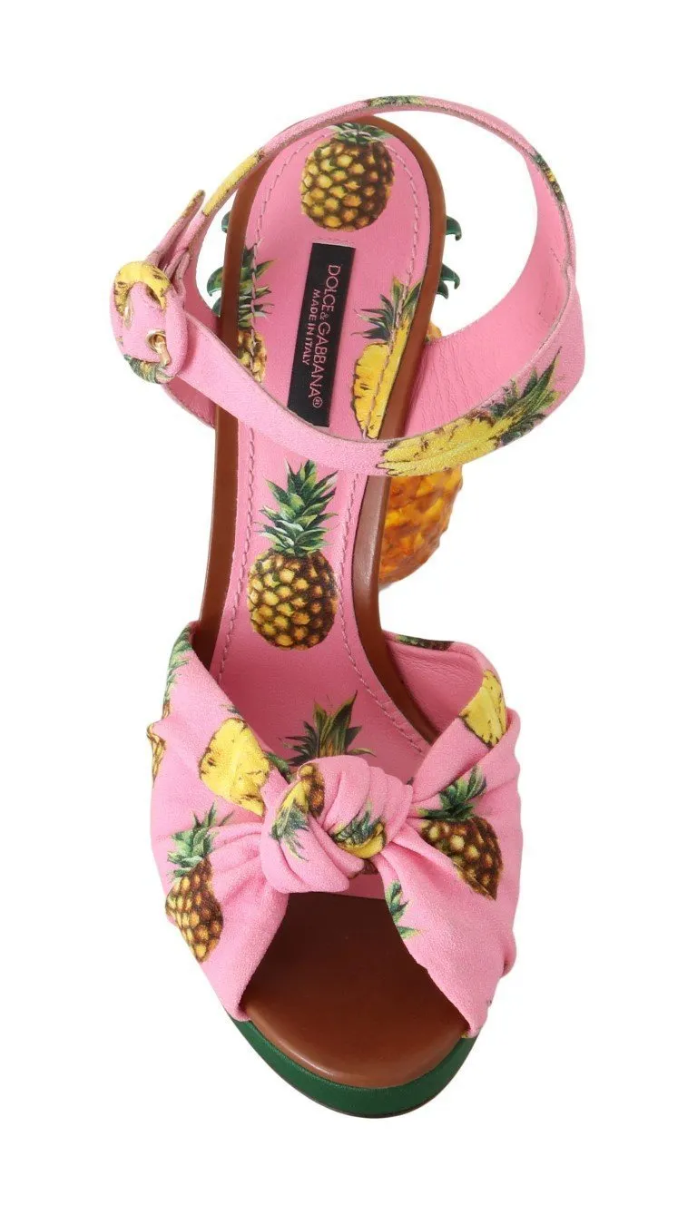 Multicolor Pineapple Print Heel Sandals