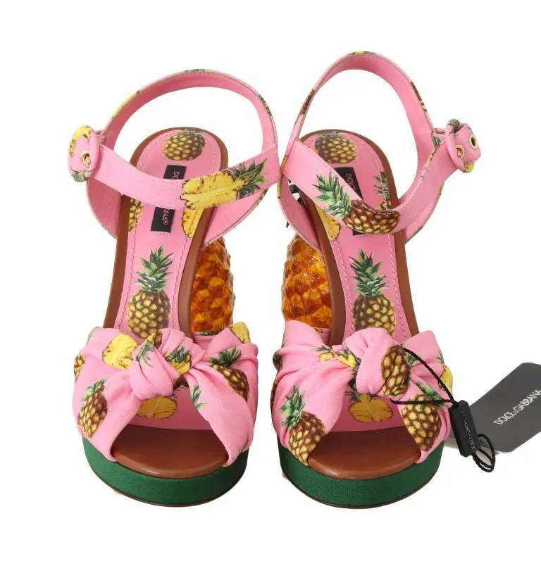 Multicolor Pineapple Print Heel Sandals