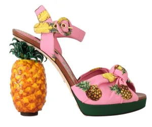 Multicolor Pineapple Print Heel Sandals