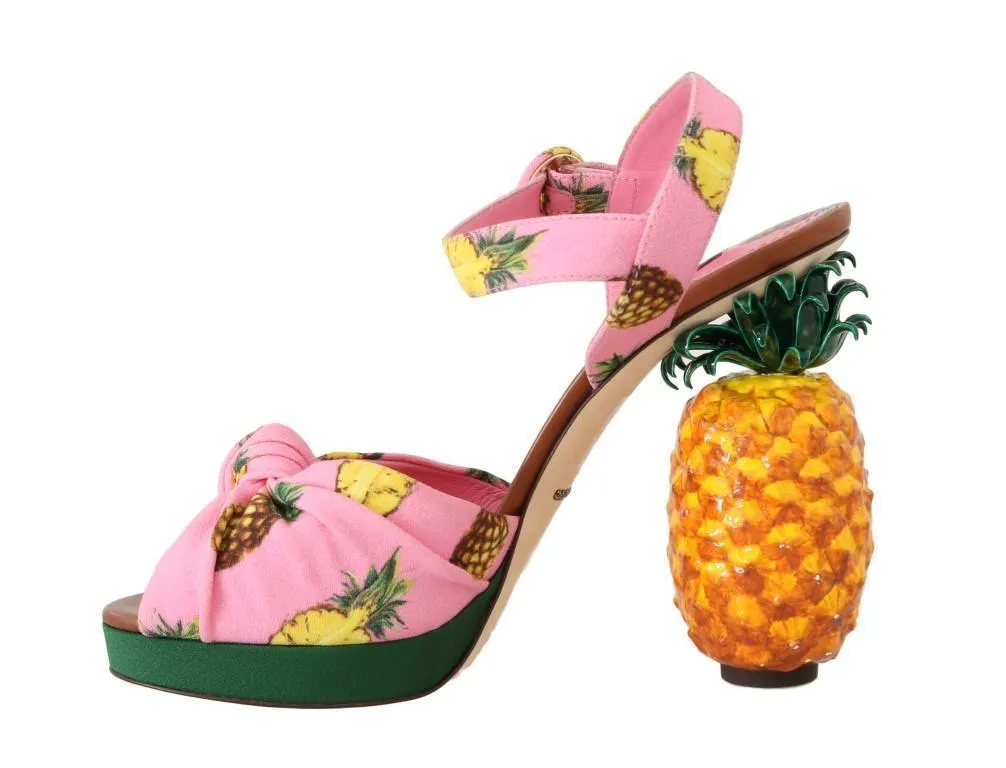 Multicolor Pineapple Print Heel Sandals