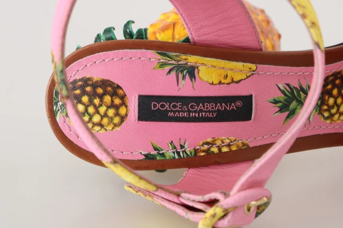 Multicolor Pineapple Print Heel Sandals