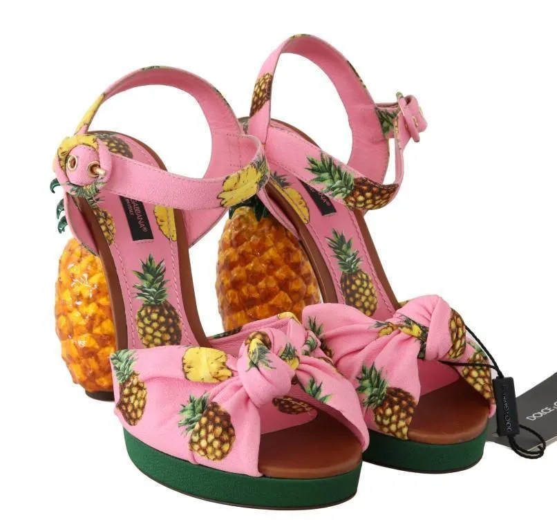 Multicolor Pineapple Print Heel Sandals