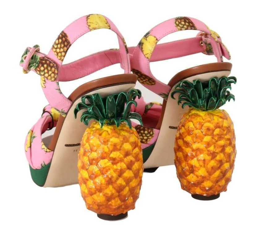 Multicolor Pineapple Print Heel Sandals