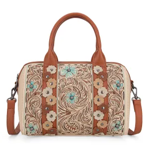MW1313-9800 Montana West Embroidered Barrel Satchel Bag/Crossbody