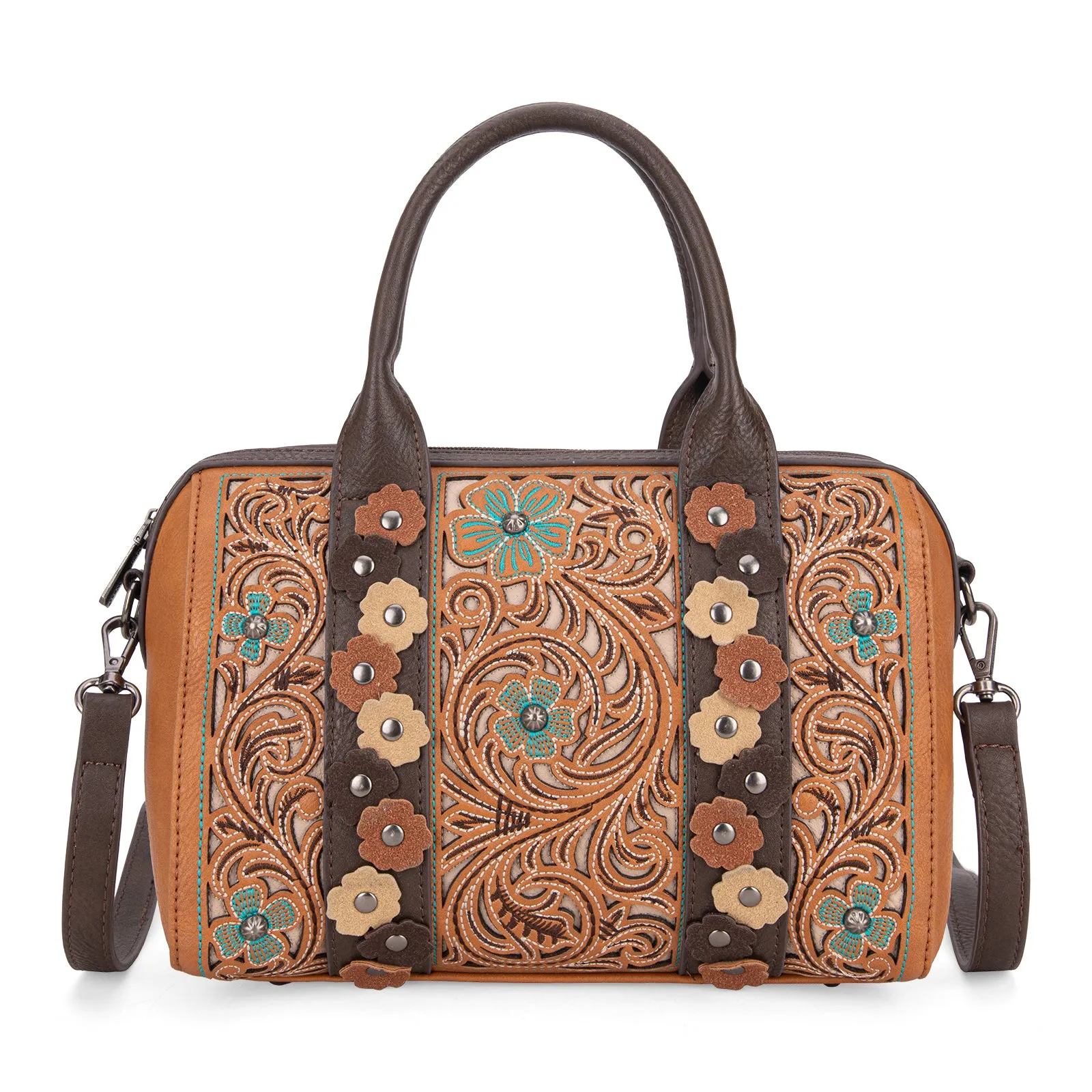 MW1313-9800 Montana West Embroidered Barrel Satchel Bag/Crossbody