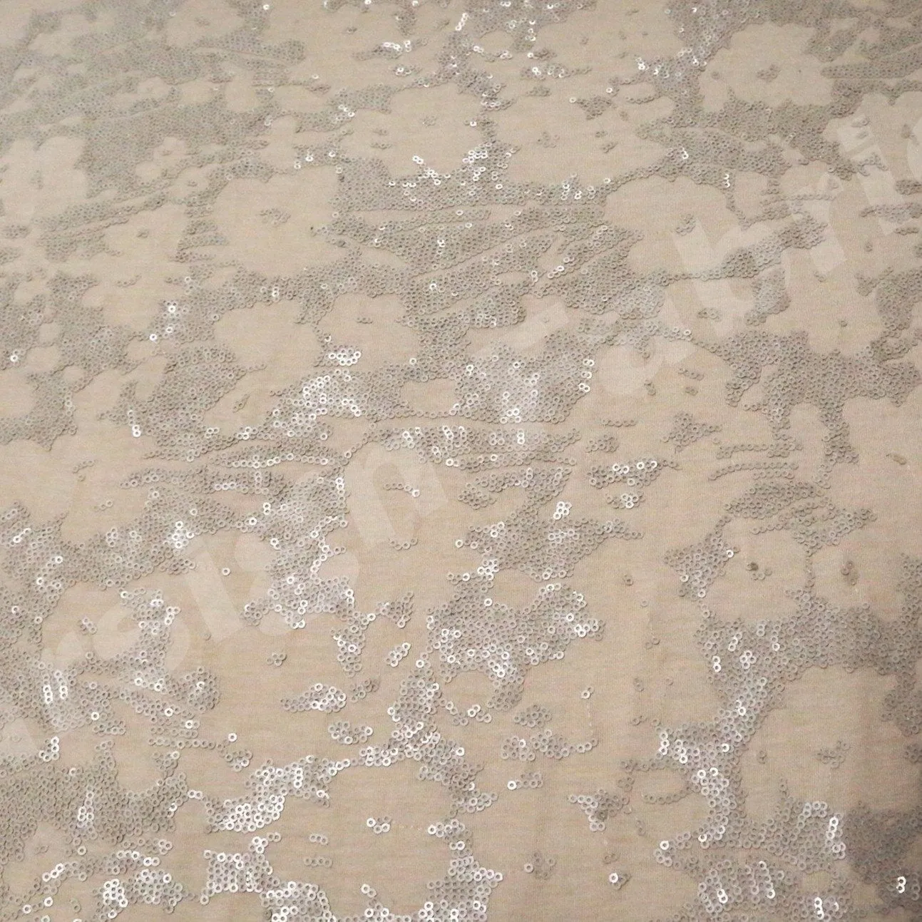 Natural Rayon Fiber Jersey Sequin Embroidered Knitted Cream Fabric