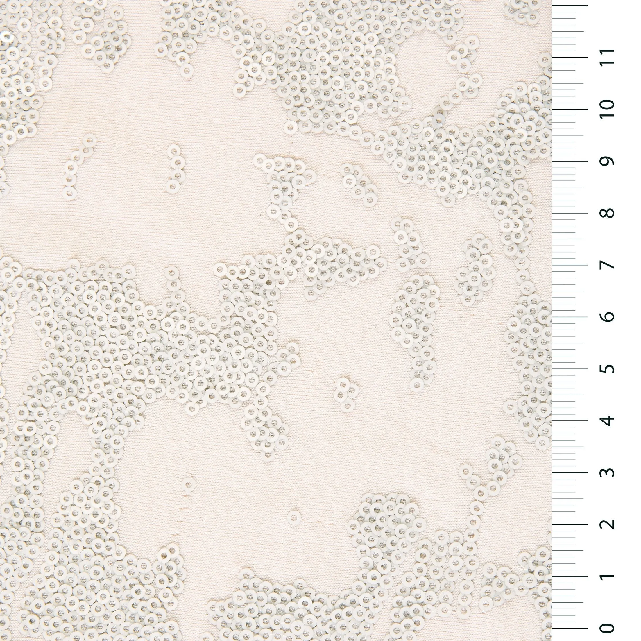 Natural Rayon Fiber Jersey Sequin Embroidered Knitted Cream Fabric