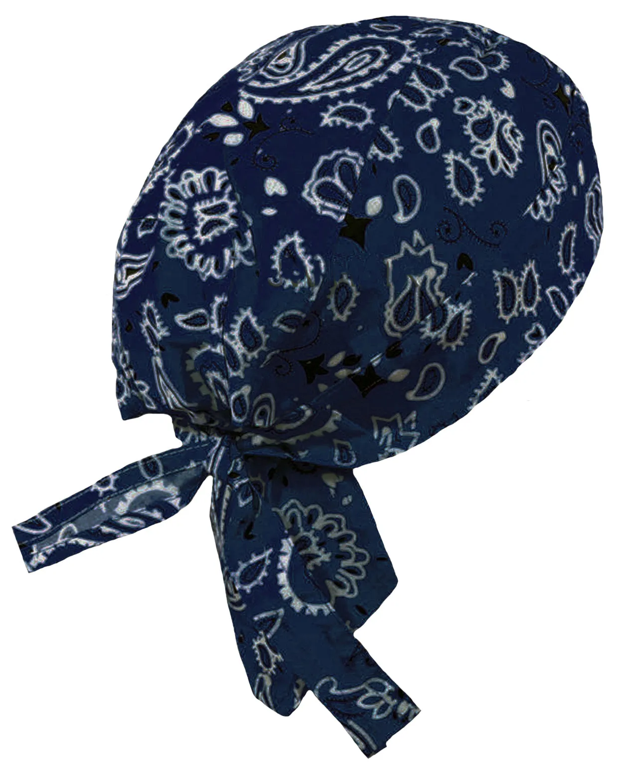 Navy Blue Bandana Head Wrap | Paisley Doo Rag with White and Black Western | Motorcycle Skull Cap