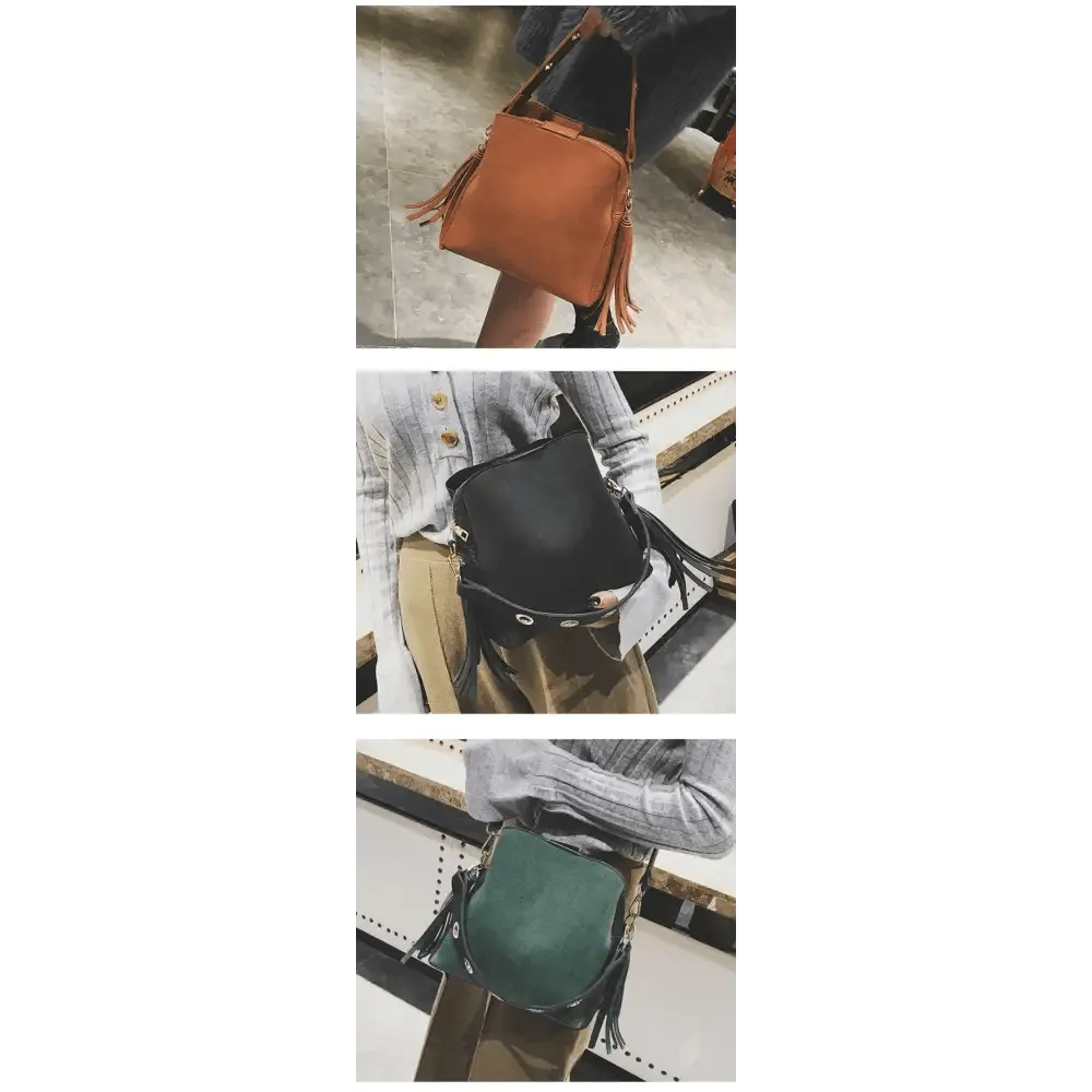 New Fashionable Scrub Women Bucket Bag Vintage Tassel Messenger Bag High Quality Shoulder Bag Simple Crossbody Bag For Females