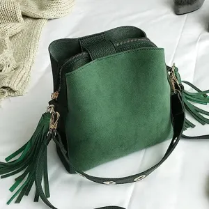 New Fashionable Scrub Women Bucket Bag Vintage Tassel Messenger Bag High Quality Shoulder Bag Simple Crossbody Bag For Females