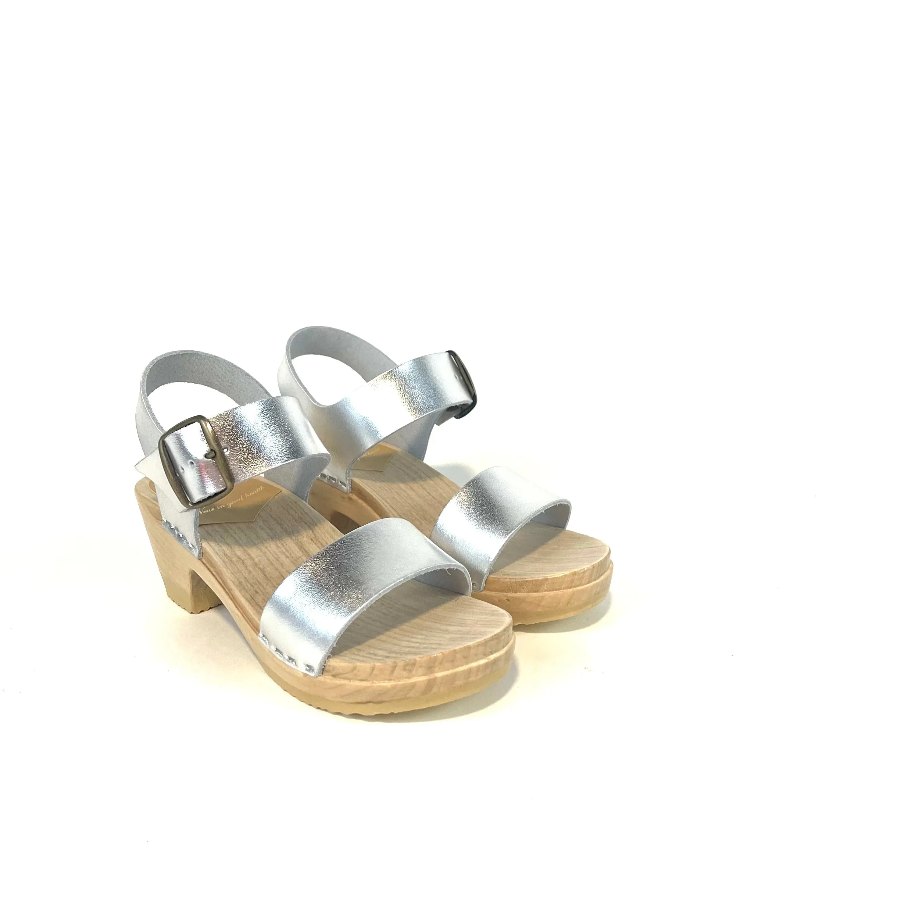 No. 6 - Two Strap Clog on Mid Heel (Silver)