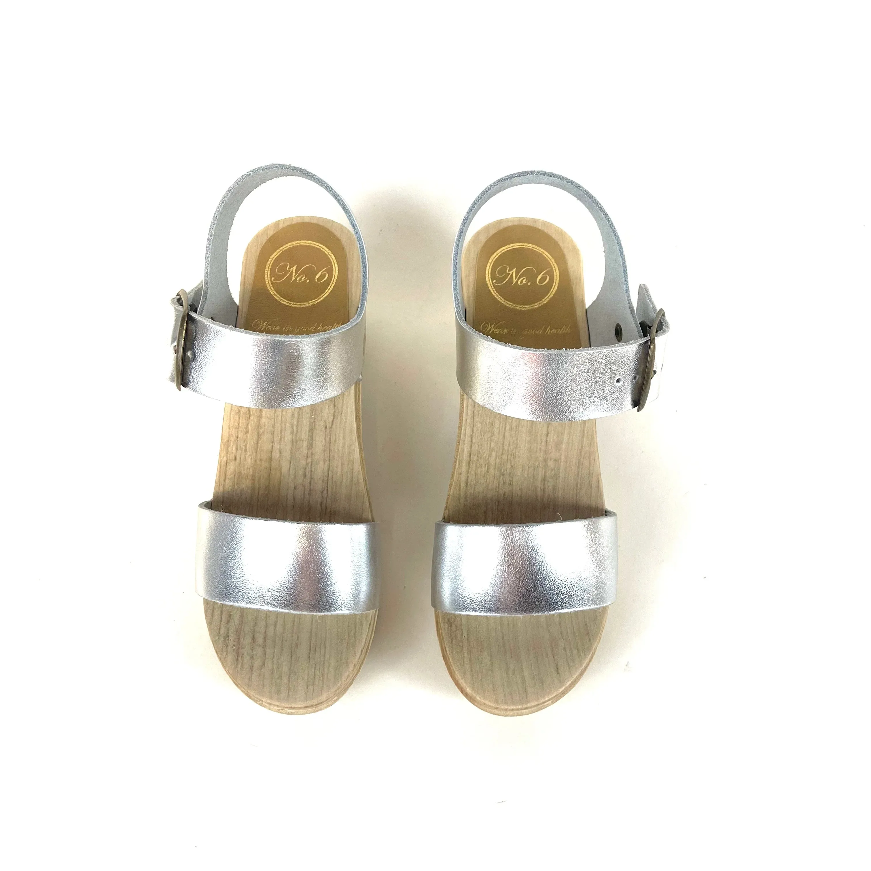 No. 6 - Two Strap Clog on Mid Heel (Silver)
