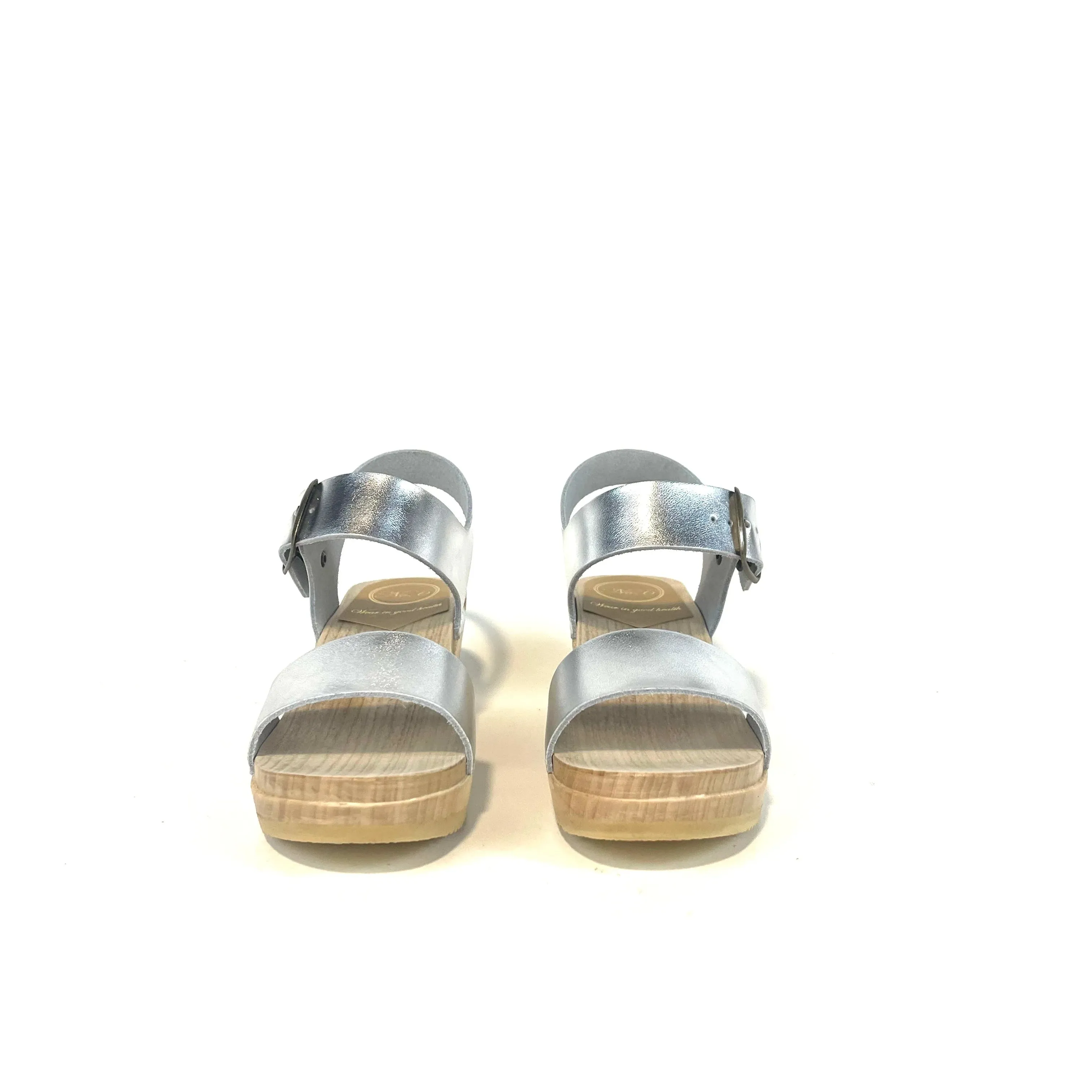 No. 6 - Two Strap Clog on Mid Heel (Silver)