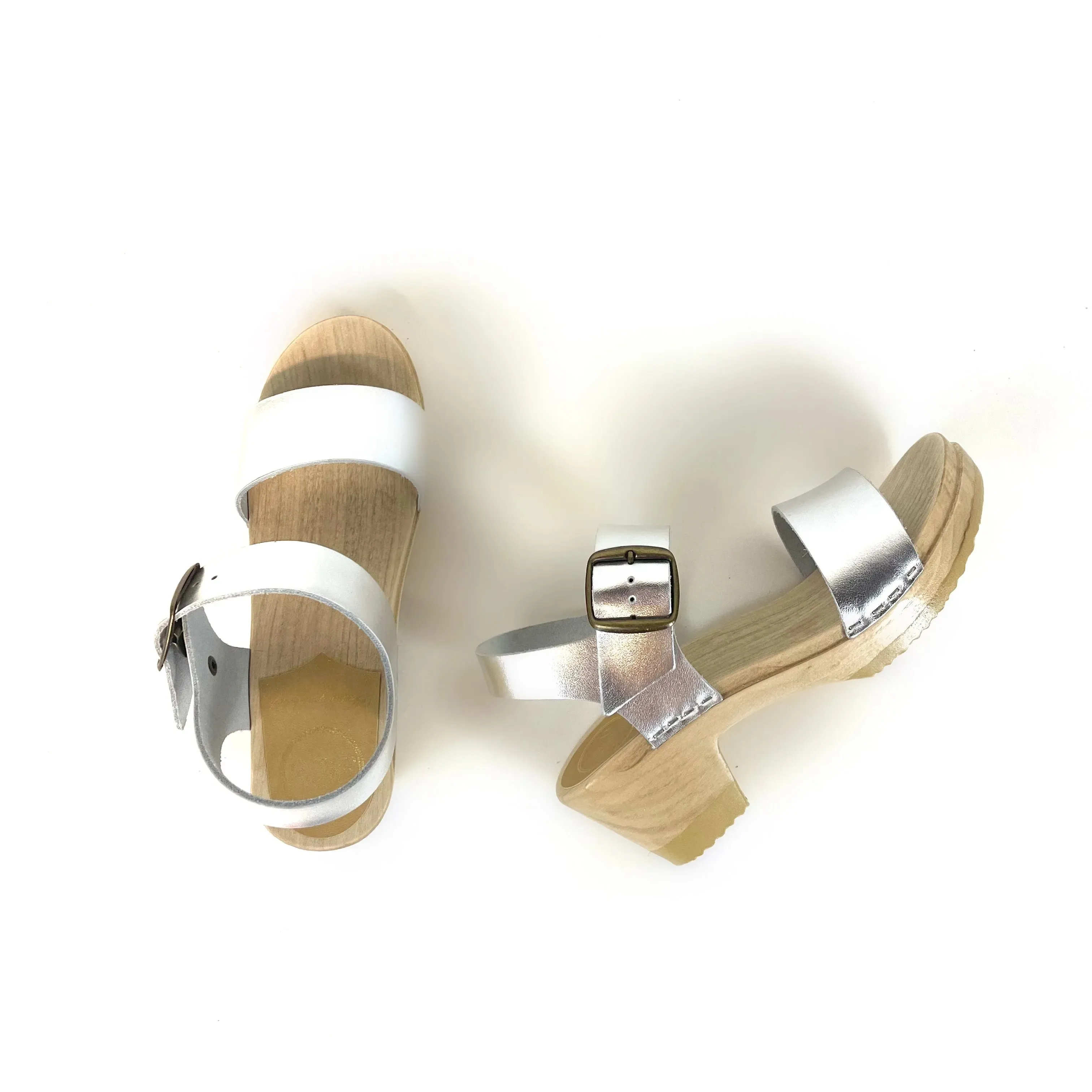 No. 6 - Two Strap Clog on Mid Heel (Silver)