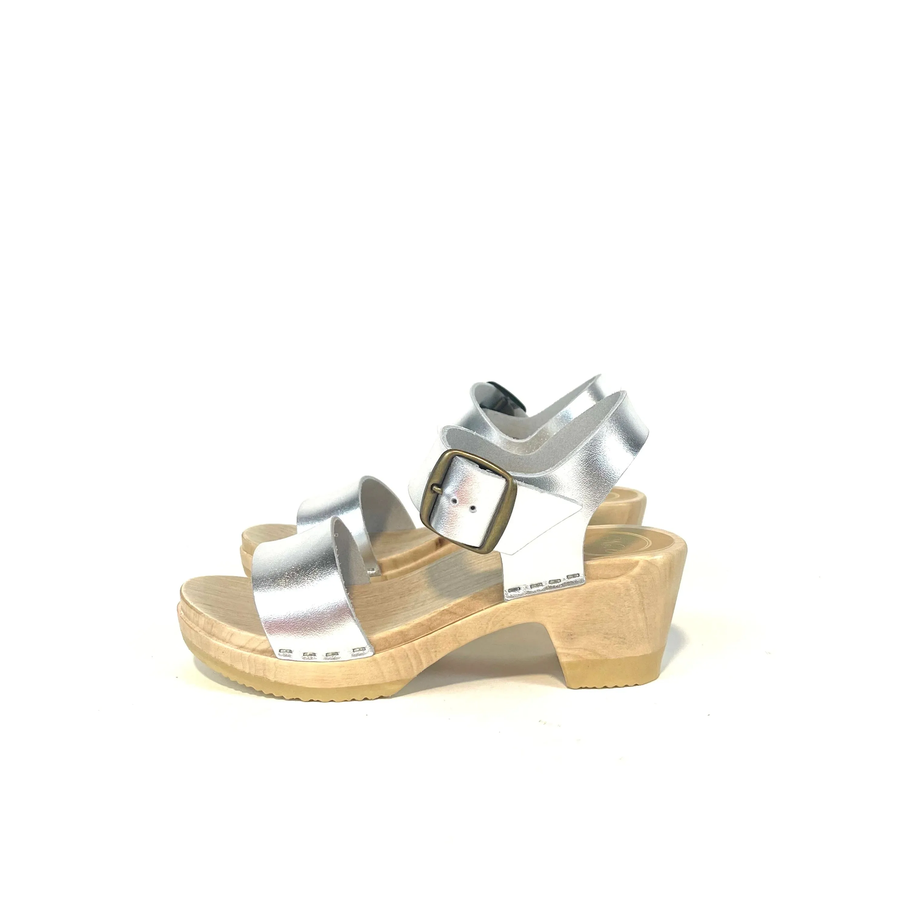 No. 6 - Two Strap Clog on Mid Heel (Silver)