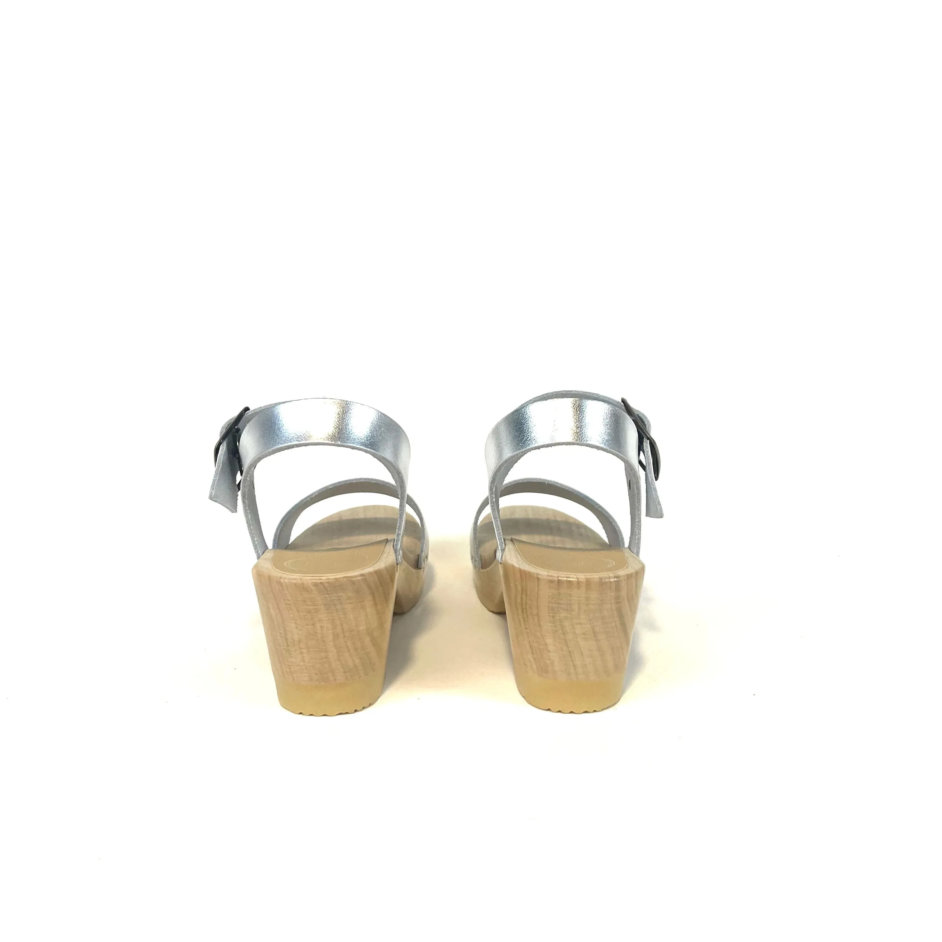 No. 6 - Two Strap Clog on Mid Heel (Silver)