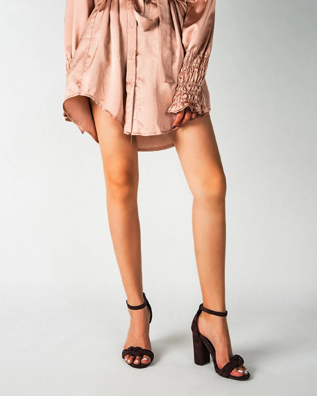Open-toe Buckle Block Heel Sandals - Brown
