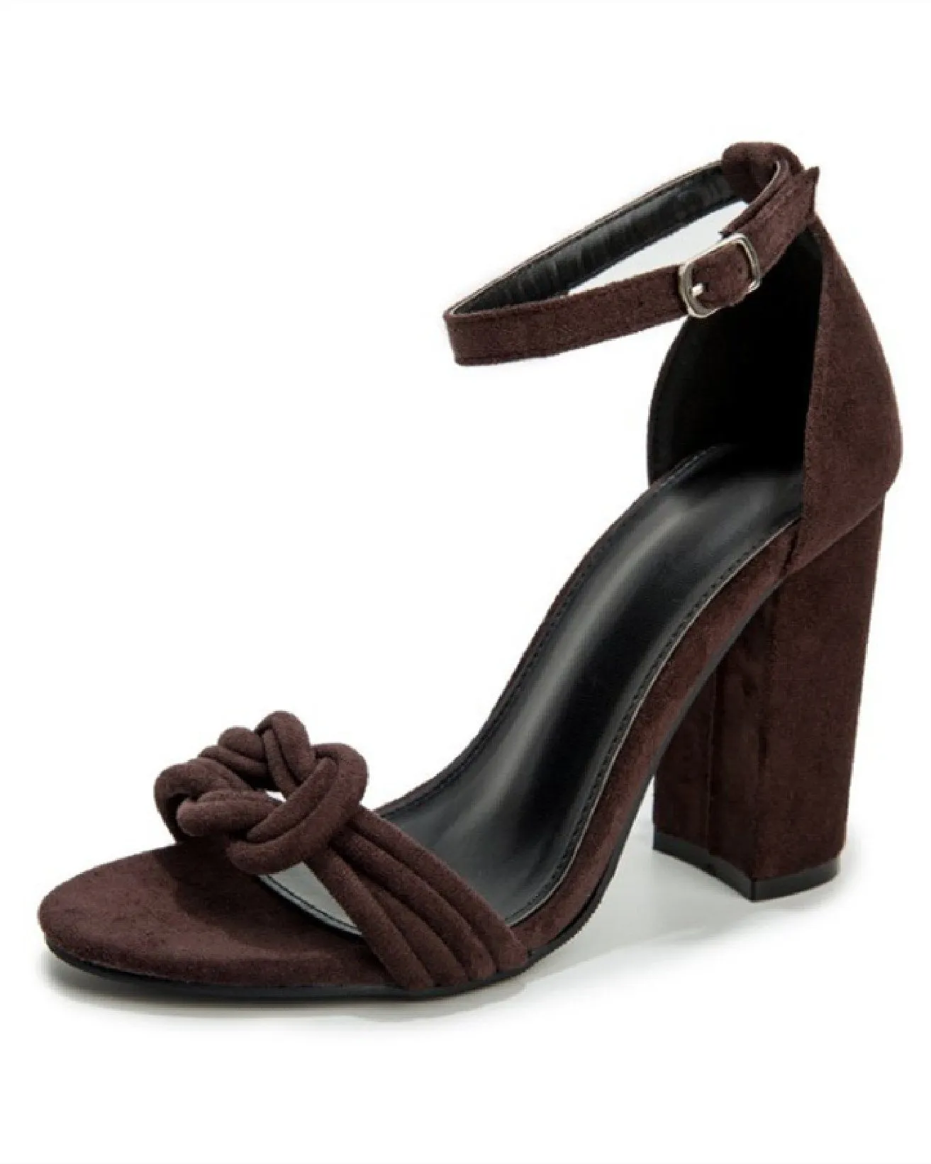 Open-toe Buckle Block Heel Sandals - Brown