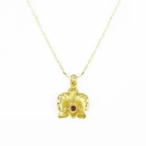 Orchid 14k Gold Chain with Goldtone Pendant and Red Crystal