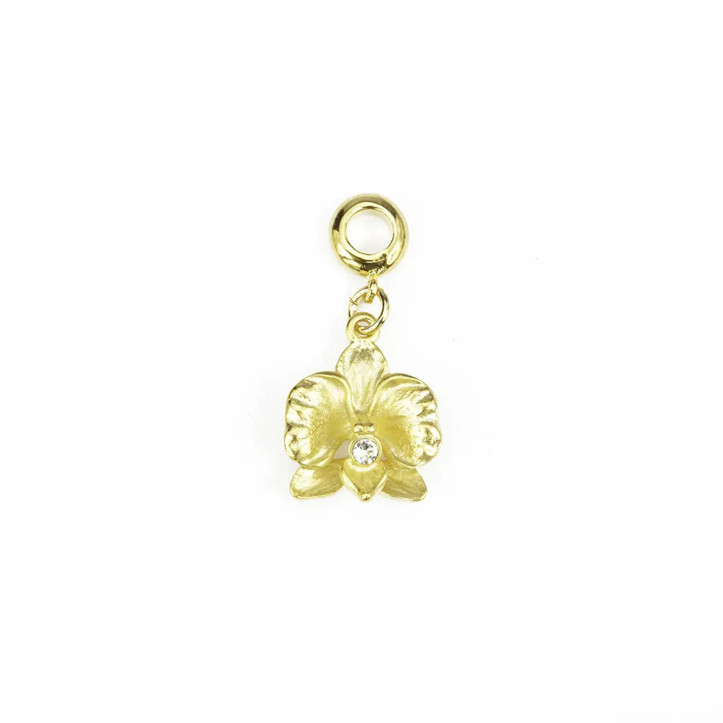 Orchid Goldtone Charm/ Clear Crystal