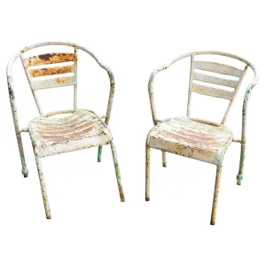 Pair of Vintage French Metal Outdoor Stackable Armchairs