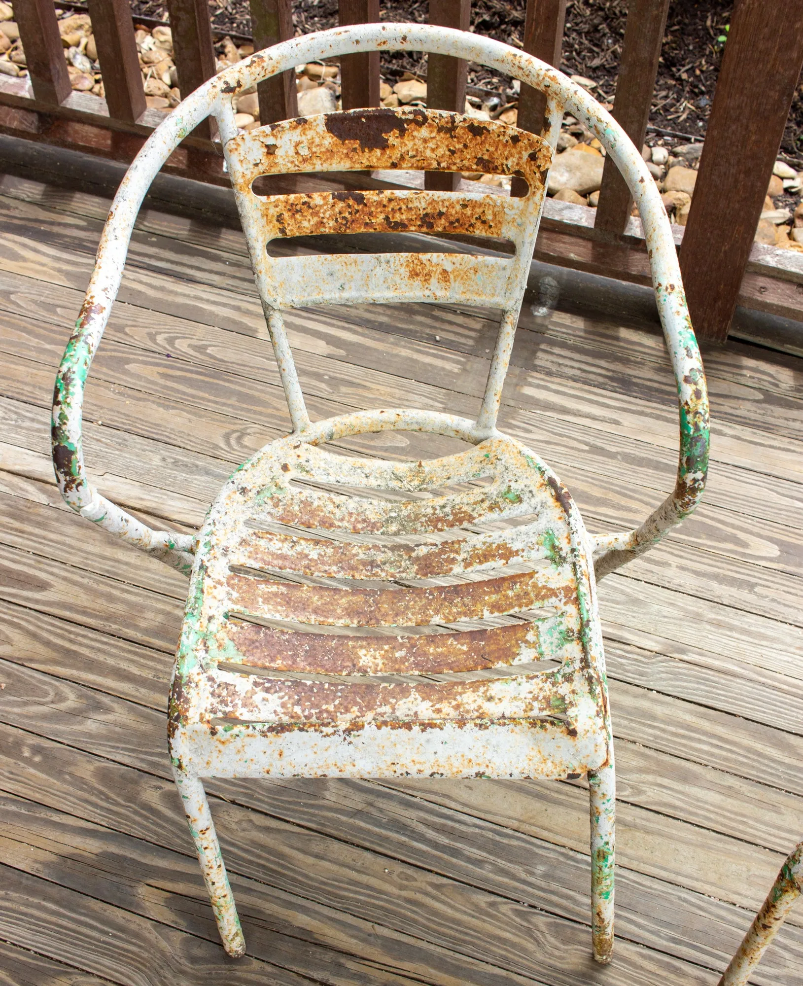 Pair of Vintage French Metal Outdoor Stackable Armchairs