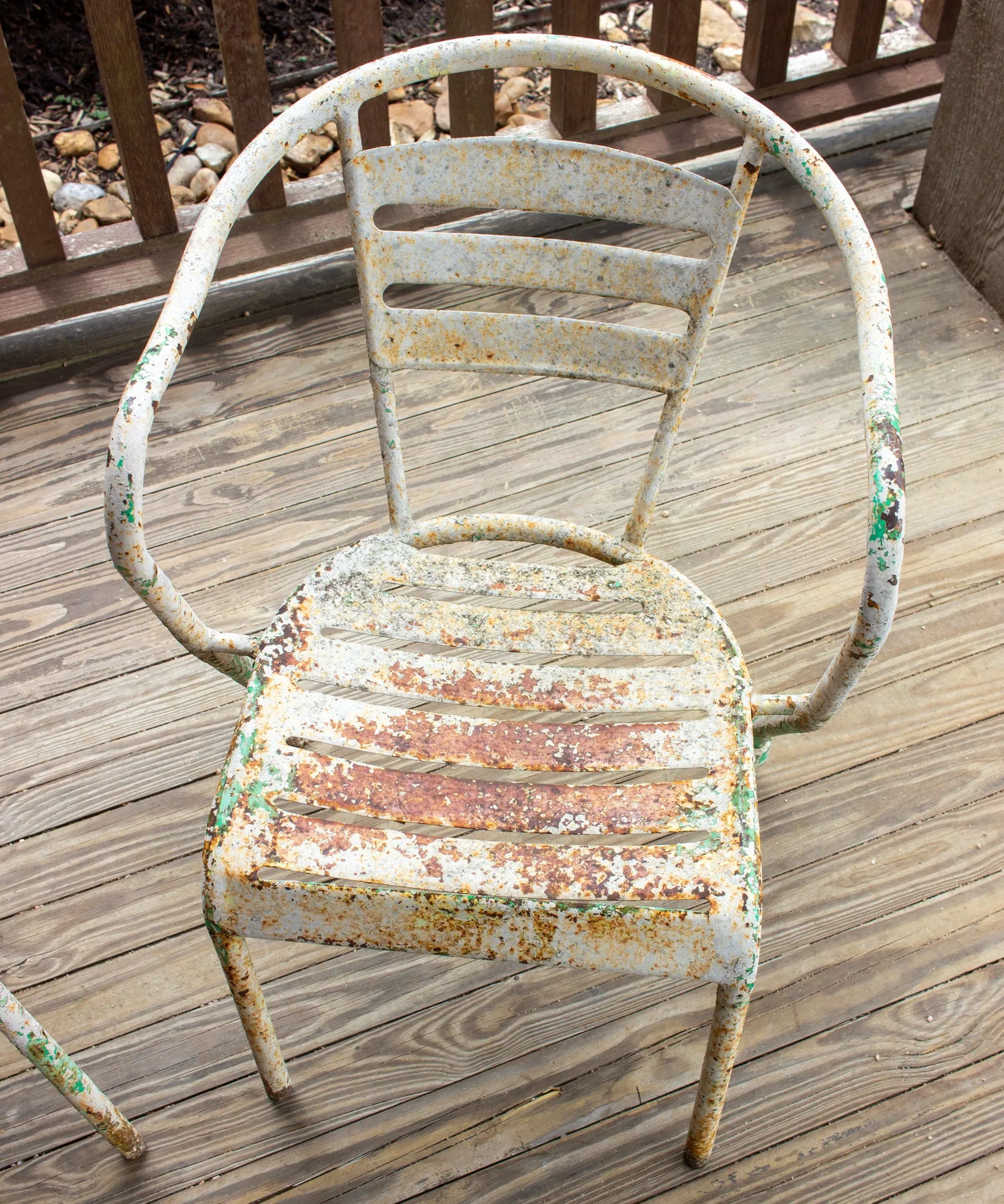 Pair of Vintage French Metal Outdoor Stackable Armchairs