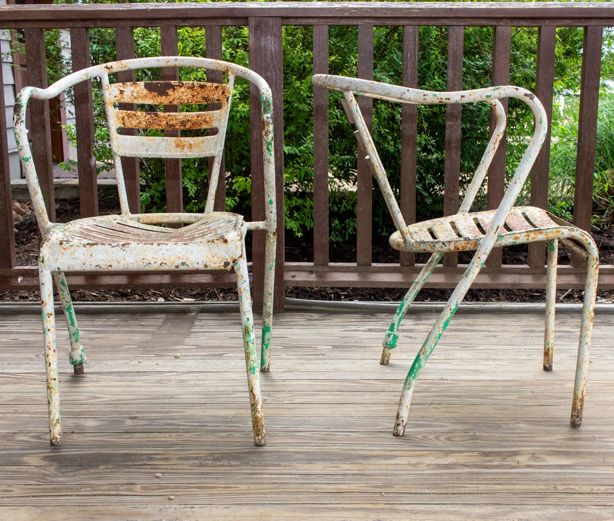 Pair of Vintage French Metal Outdoor Stackable Armchairs