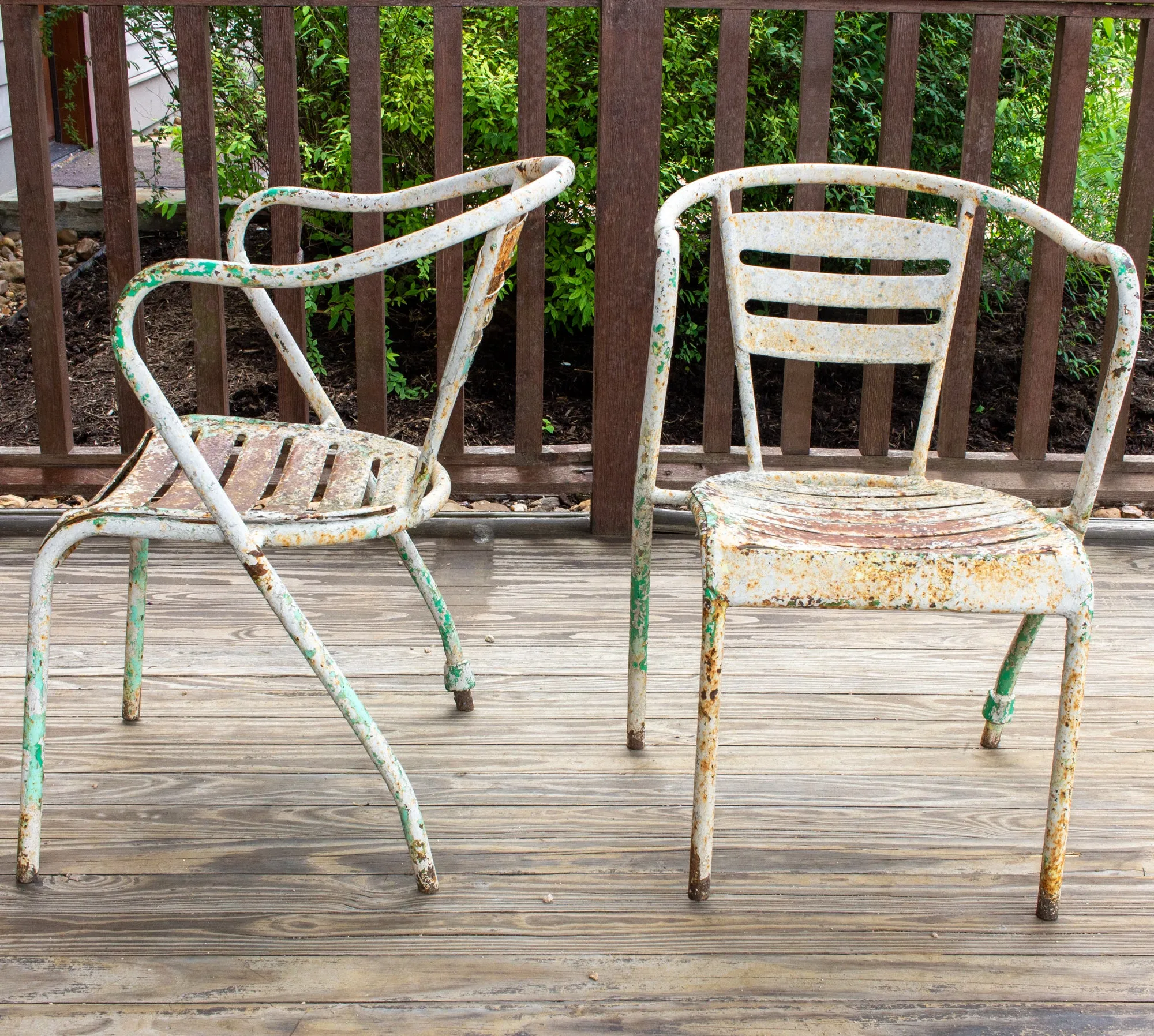 Pair of Vintage French Metal Outdoor Stackable Armchairs