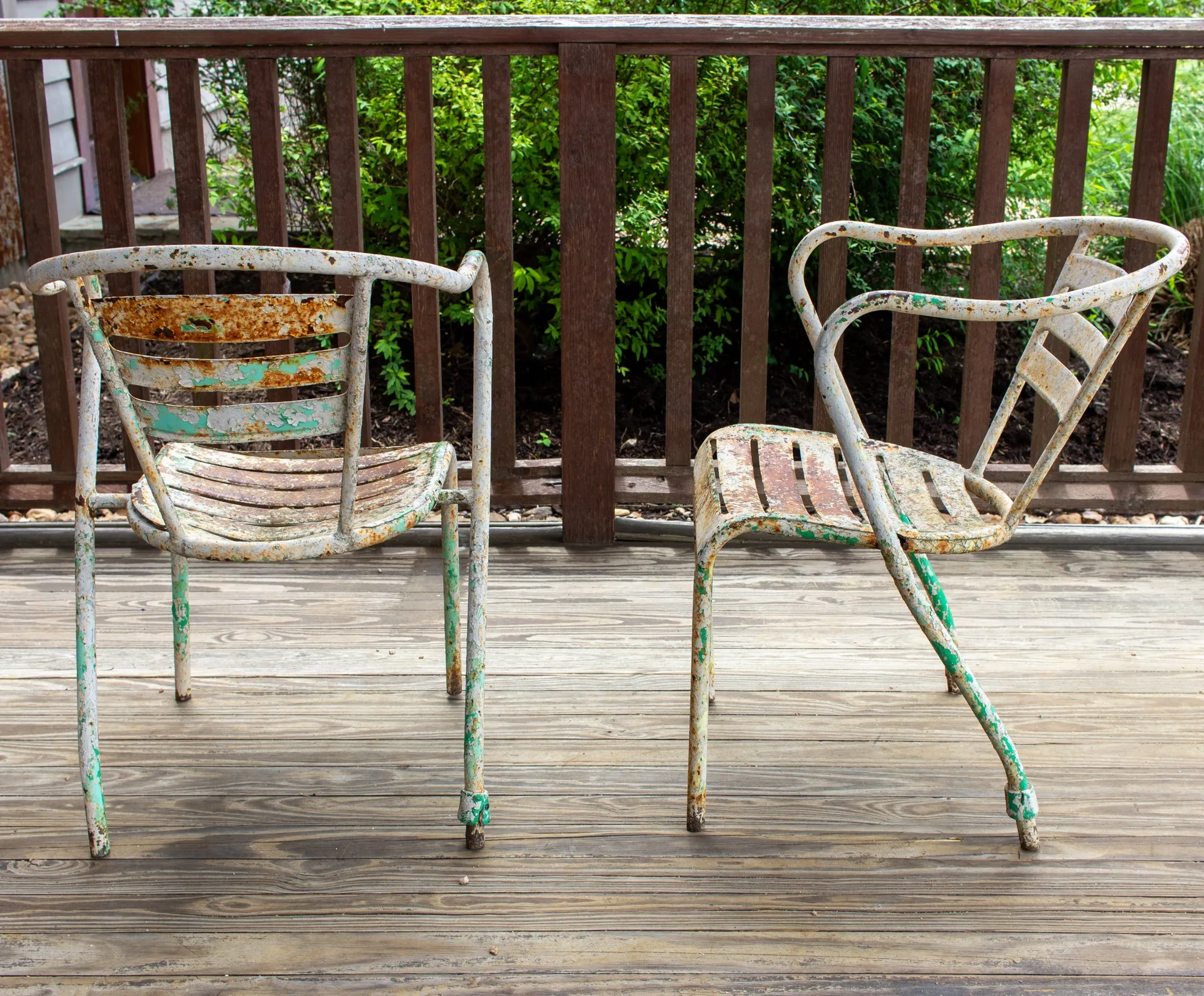 Pair of Vintage French Metal Outdoor Stackable Armchairs