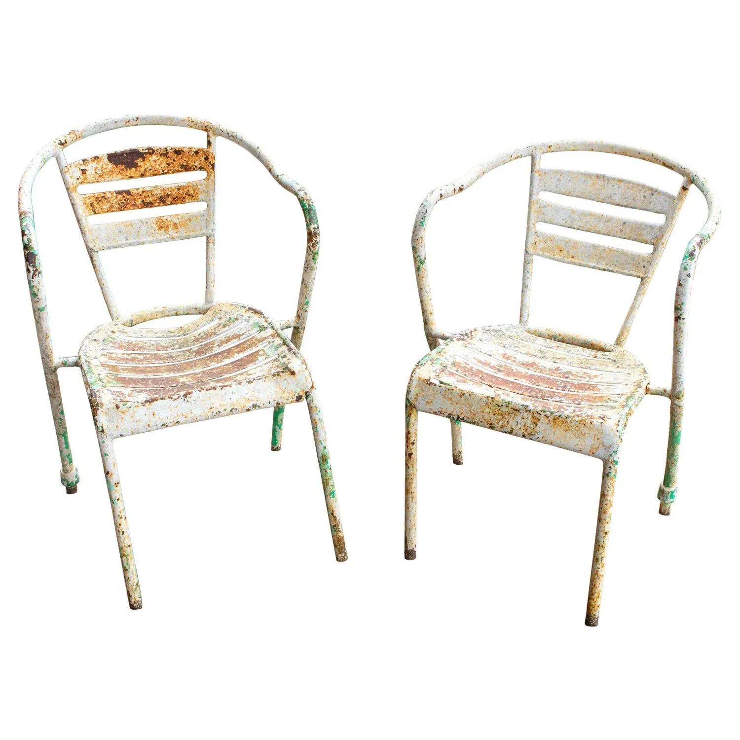 Pair of Vintage French Metal Outdoor Stackable Armchairs