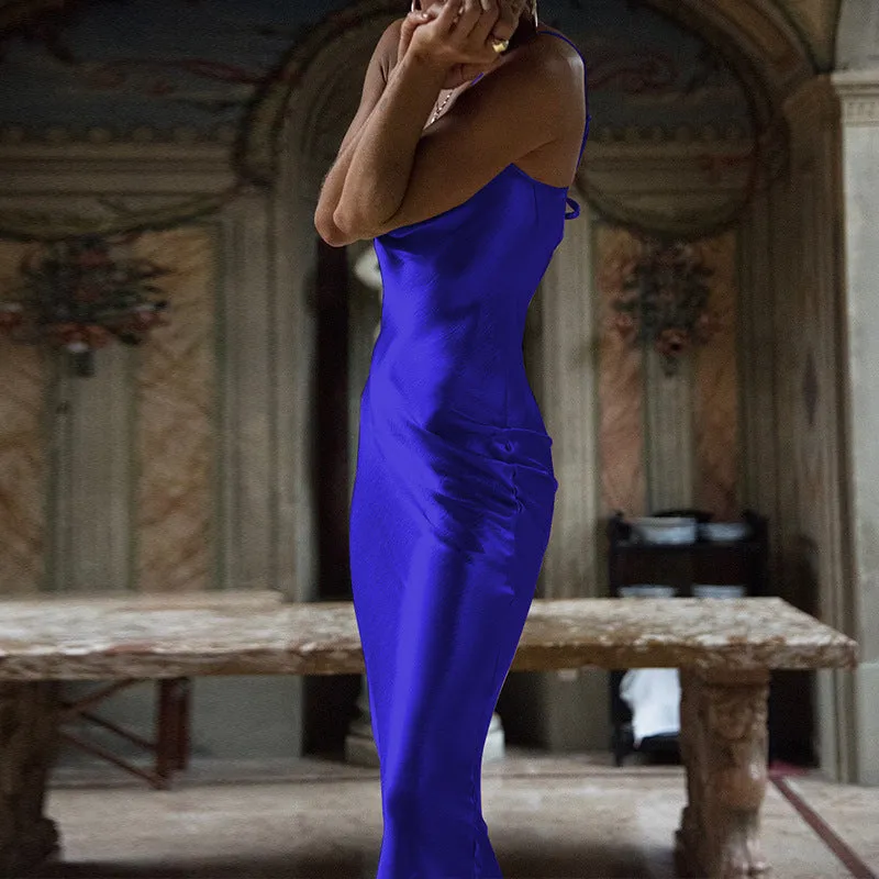 Party Strappy Silk Satin Backless Bodycon Midi Dresses