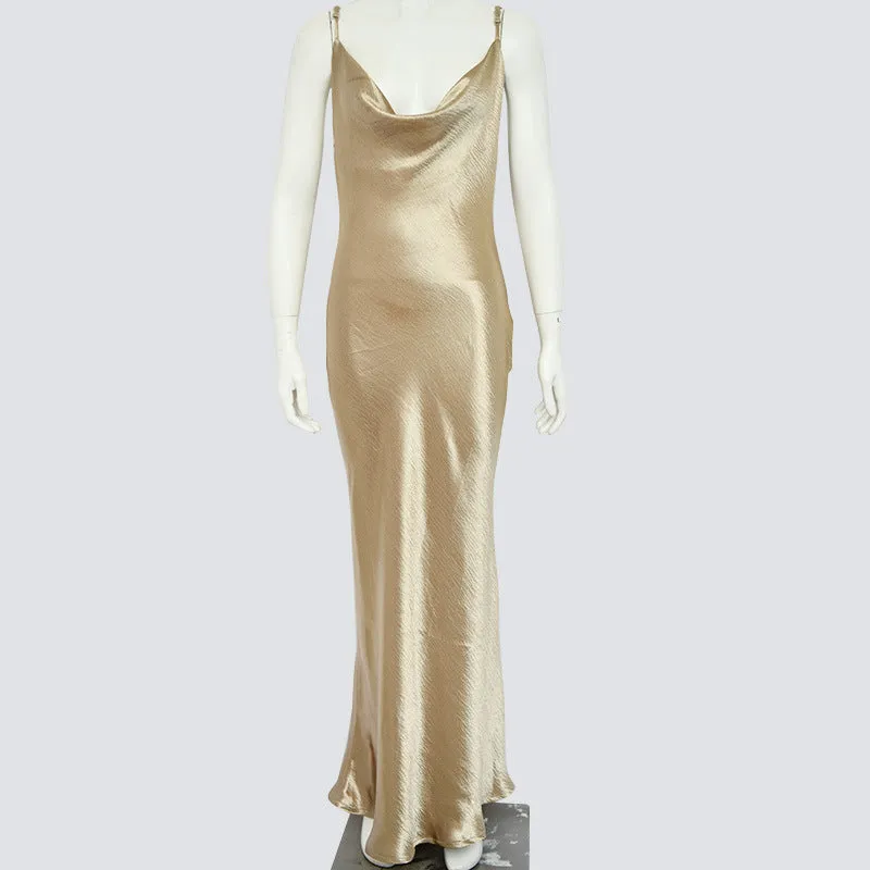 Party Strappy Silk Satin Backless Bodycon Midi Dresses