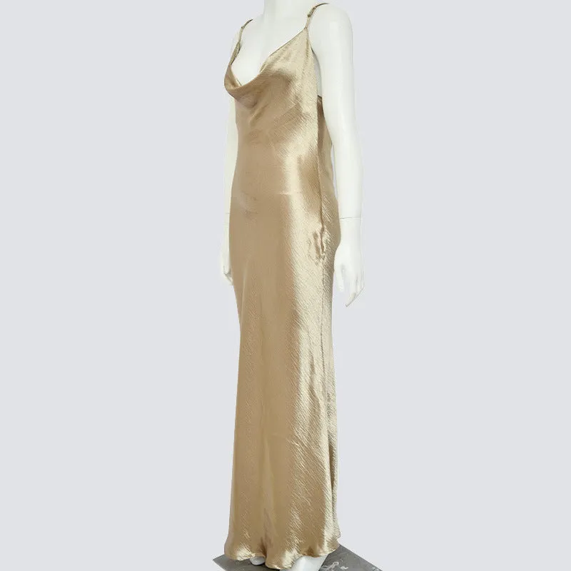 Party Strappy Silk Satin Backless Bodycon Midi Dresses