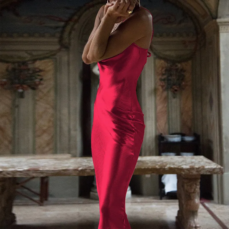Party Strappy Silk Satin Backless Bodycon Midi Dresses