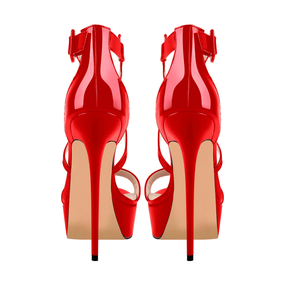 Patent Leather Platform Cross-tied Stiletto Sandals