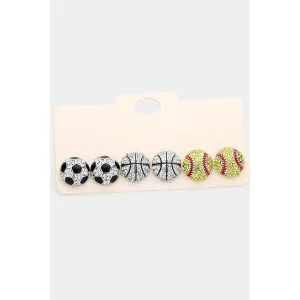 Pave Glass Stone Soccer, Softball, and Volleyball Stud Earrings