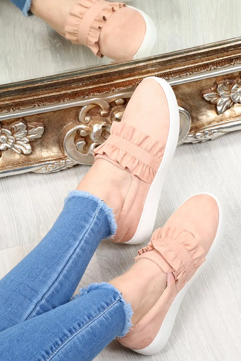 Pink Faux Suede Frill Slip On Trainers - Nara