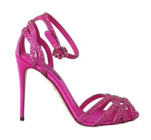 Pink Leather Crystal Strass Sandals
