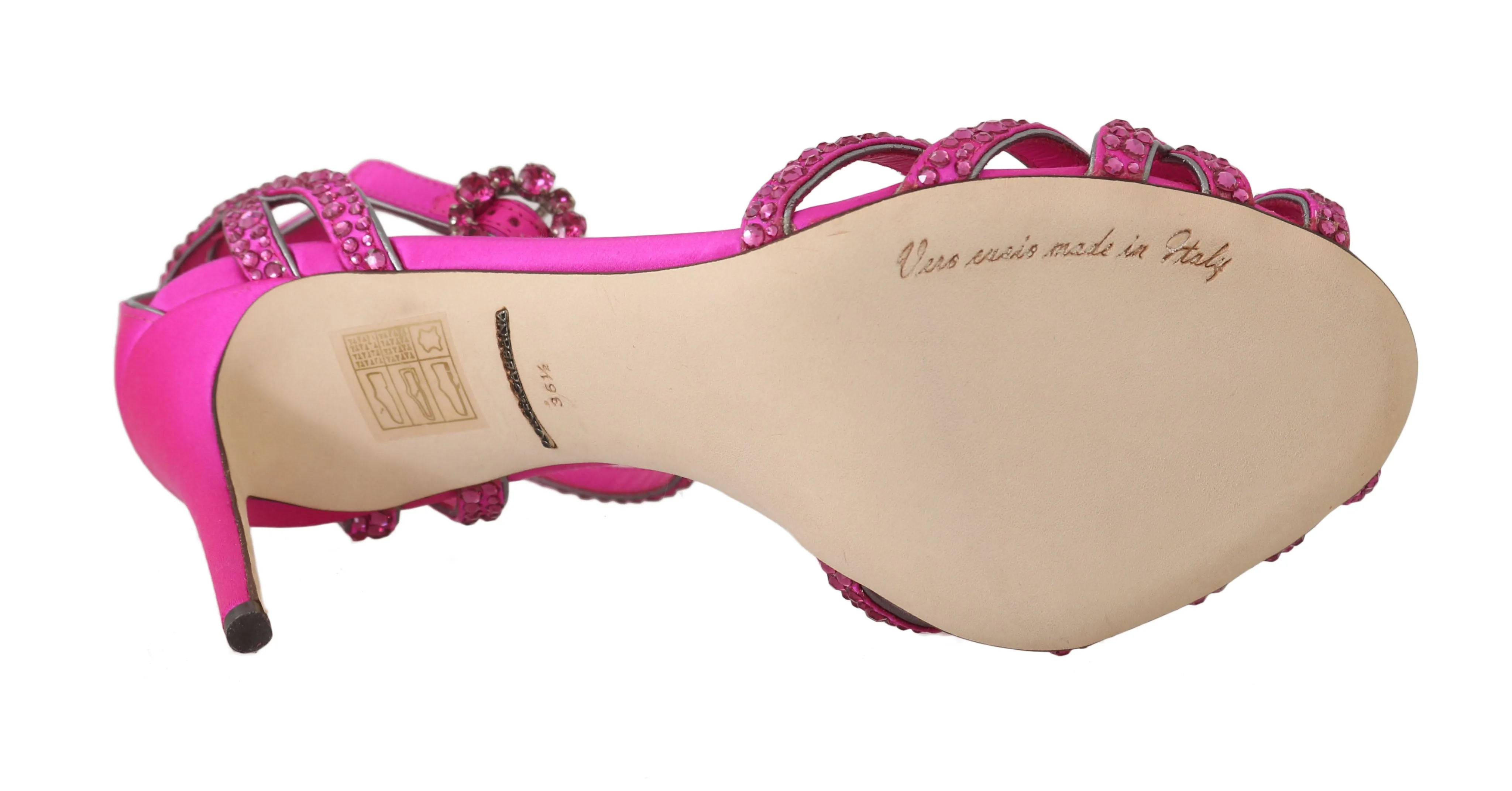 Pink Leather Crystal Strass Sandals