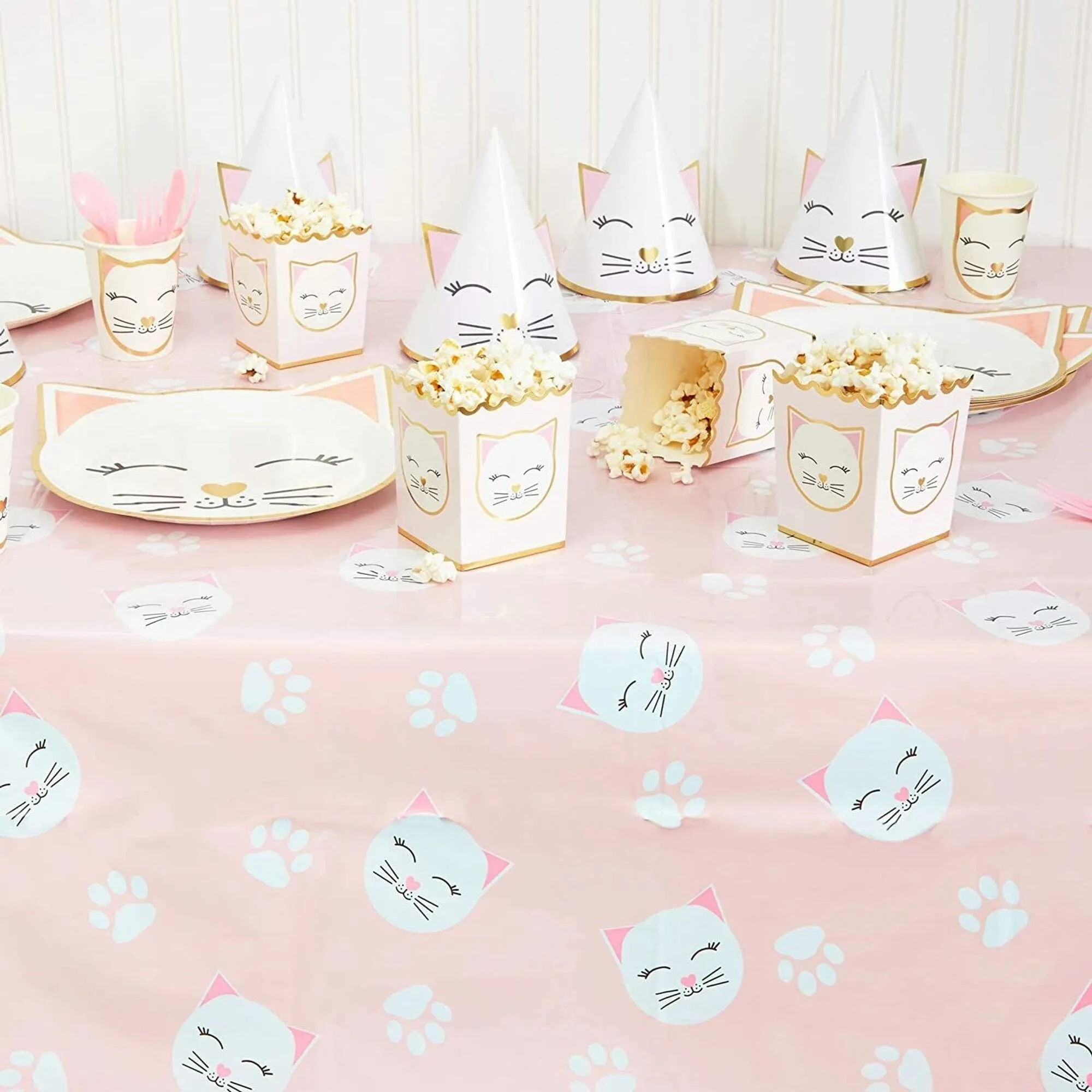 Pink Plastic Tablecloth for Cat Birthday Party (54 X in 3 Pack) Animal
