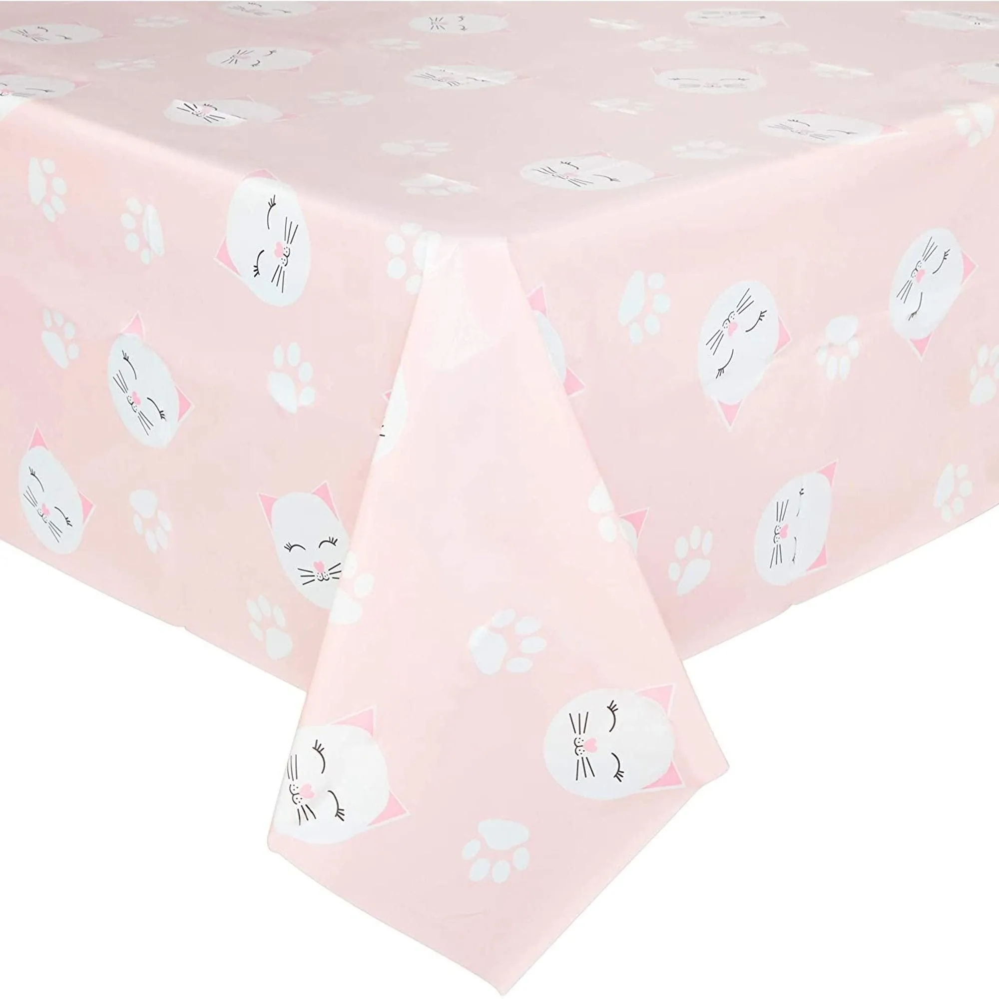 Pink Plastic Tablecloth for Cat Birthday Party (54 X in 3 Pack) Animal