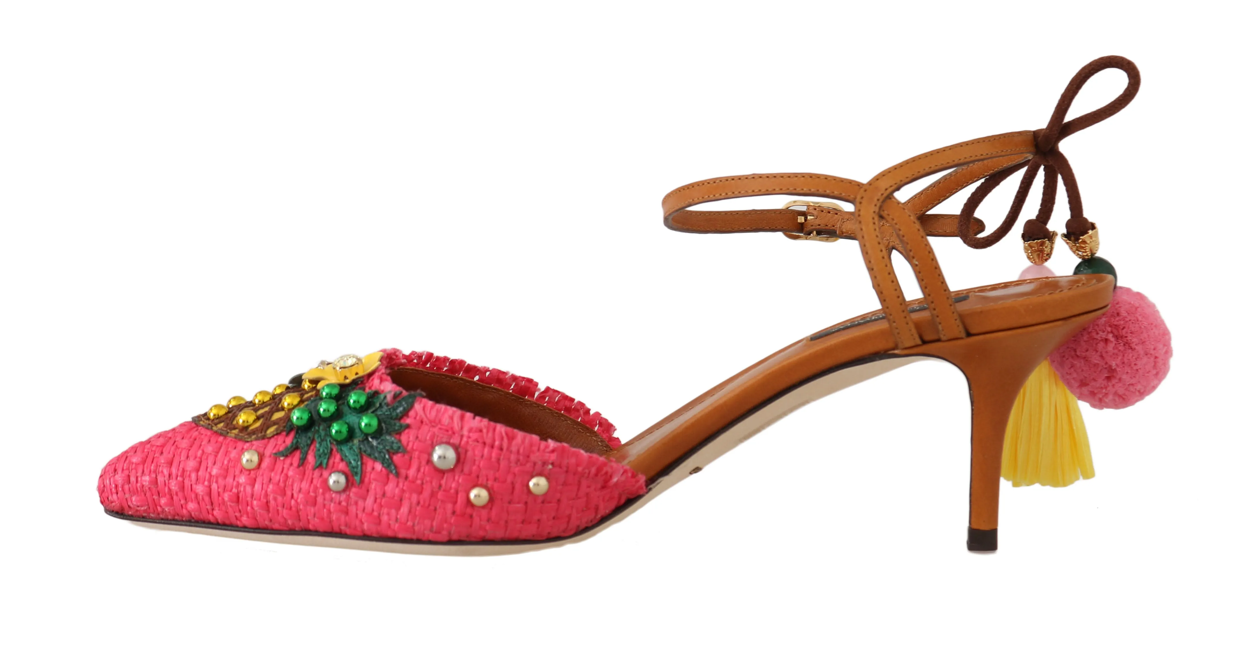 Pink Viscose Pineapple Tassel Sandals