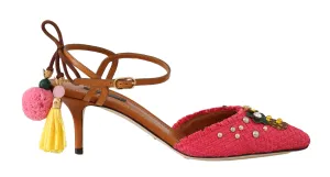 Pink Viscose Pineapple Tassel Sandals