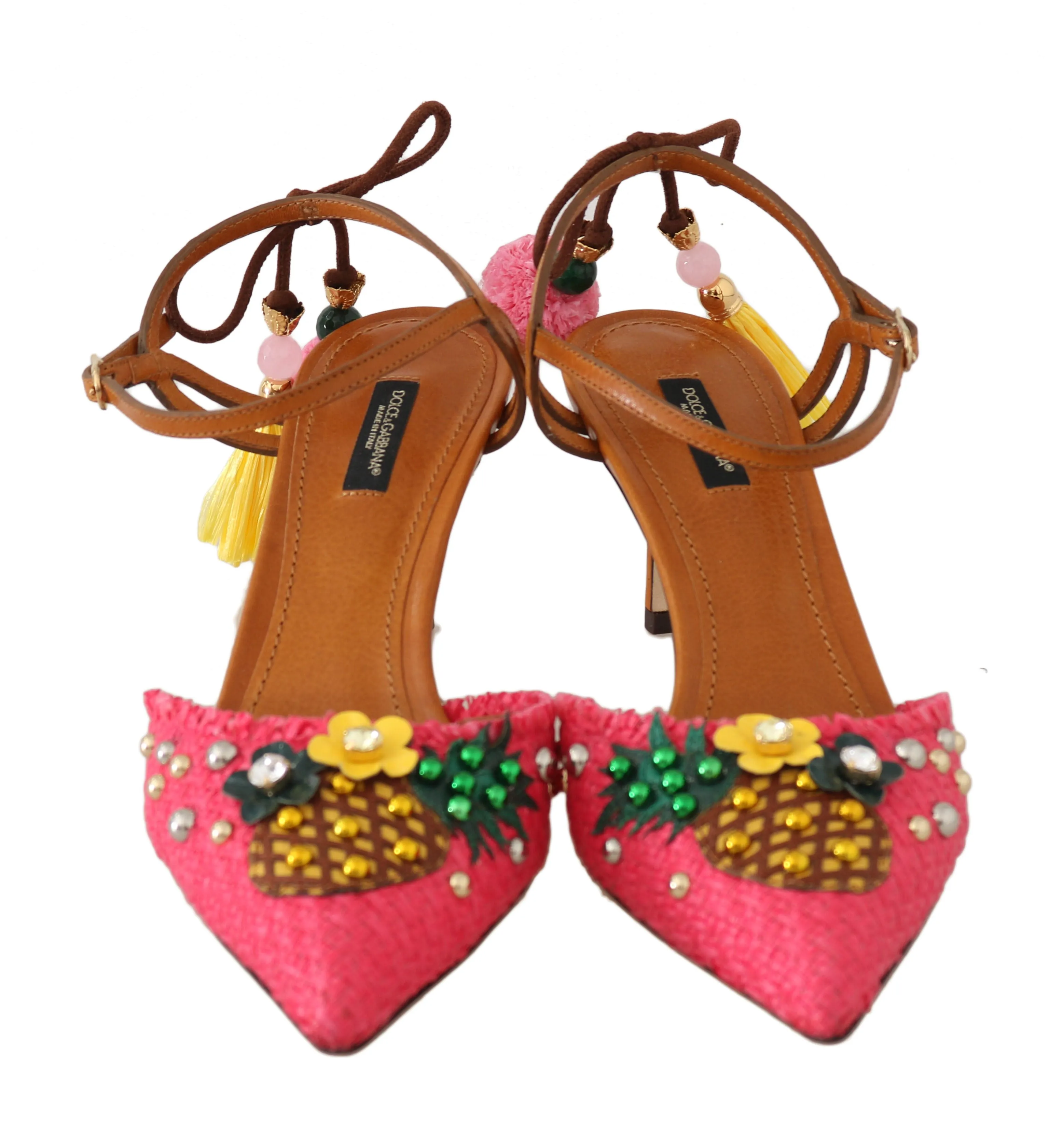 Pink Viscose Pineapple Tassel Sandals