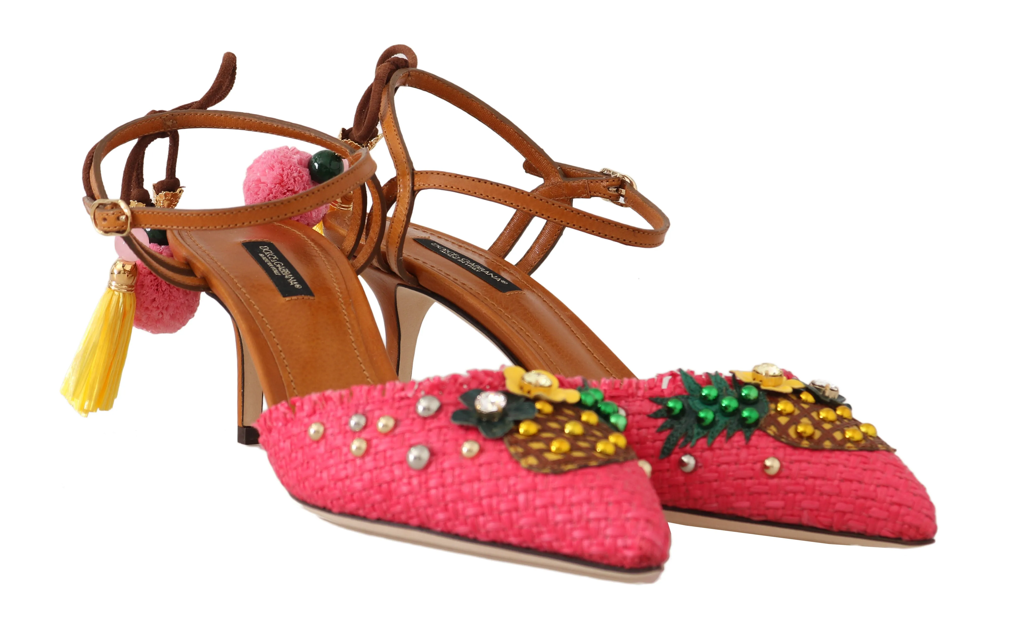 Pink Viscose Pineapple Tassel Sandals