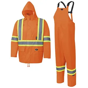 Pioneer V1080350 150D Hi-Viz Oxford Poly/PU Waterproof Suit - Hi-Viz Orange