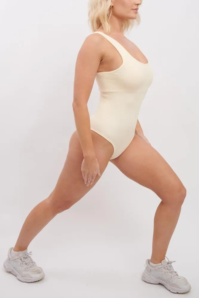 Plain Seamless Padded Ribbed Nylon Bodysuit